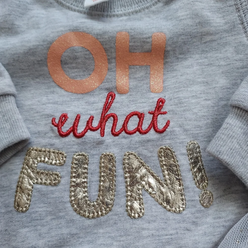 Christmas Holiday Gray Baby Oh What Fun Sweatshirt & Tutu Leggings 0-3mo